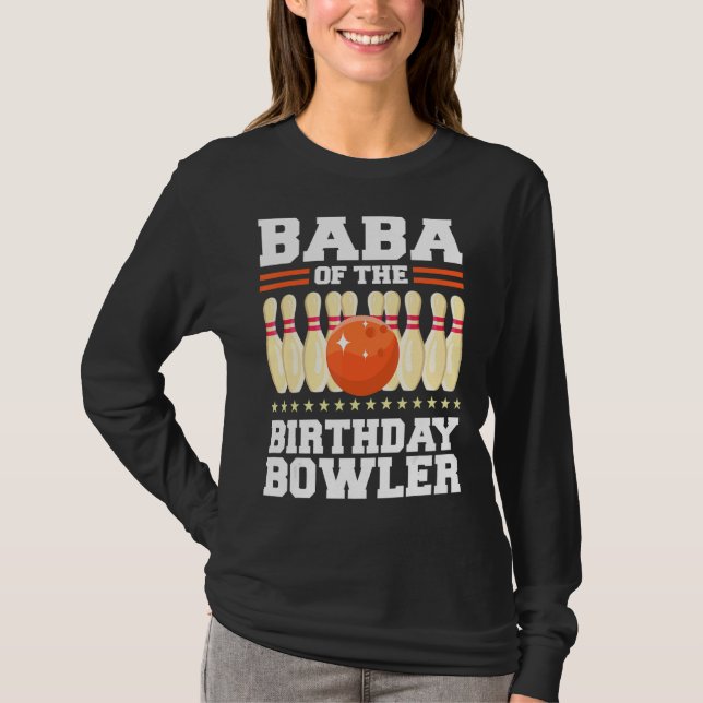 Camiseta Baba Da Festa De Boliche De Aniversário De Bowler (Frente)