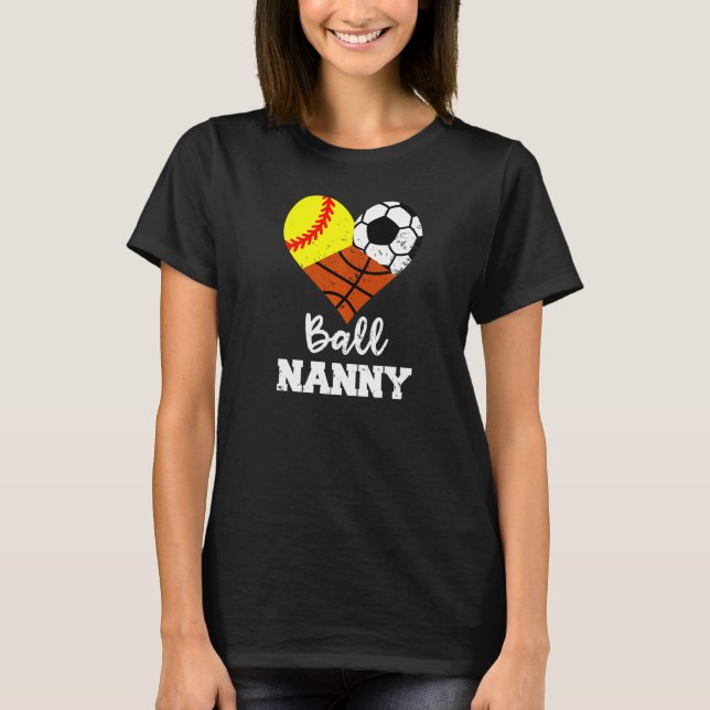 Camiseta Babá de Ball Nanny Heart Softball Soccer Nanny (Frente)