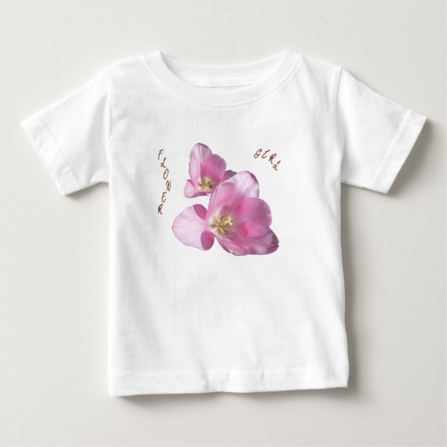Camiseta Babado Menina Flores Tulipas Rosa Ensolar (Frente)