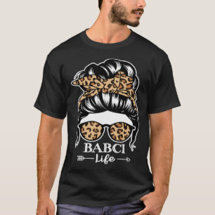 Camiseta Babci Life Messy Bun Hair Babci Leopard