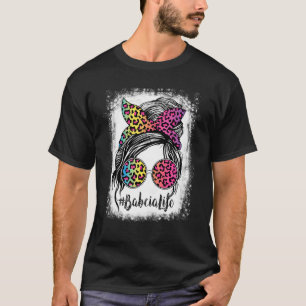 Camiseta Babcia Life Messaging Hair Bun Rainbow Leopard Mãe