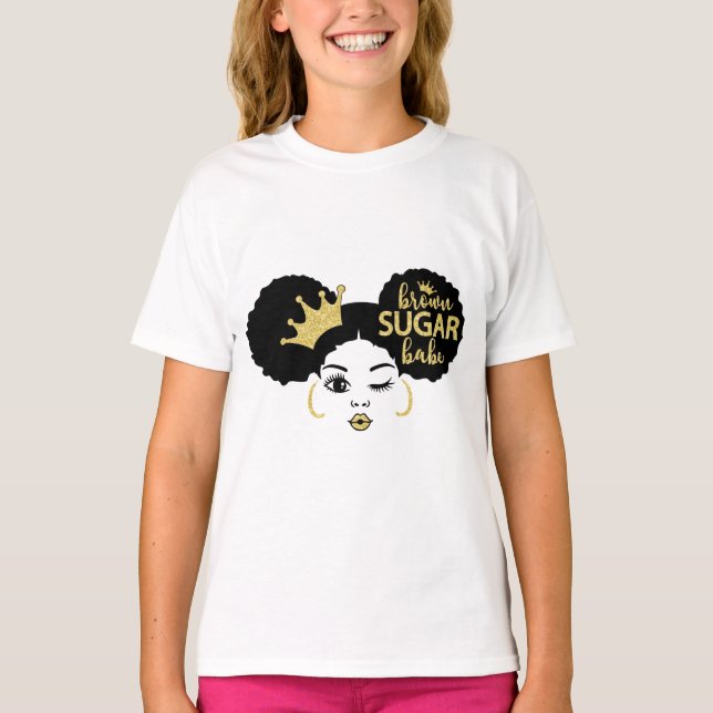 Camiseta Babe de Açúcar Mascavo em Preto e Dourado (Frente)