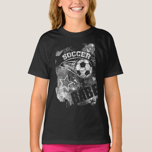 Camiseta Babe de futebol, Futebol de Grunge Negro (Frente)