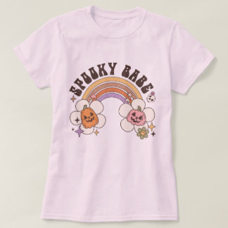Camiseta Babe Flor Spooky Pumpkin Rainbow Retro Halloween