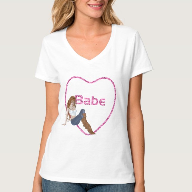 Camiseta Babe Glitter Heart Candy Redhead Girl Design (Frente)