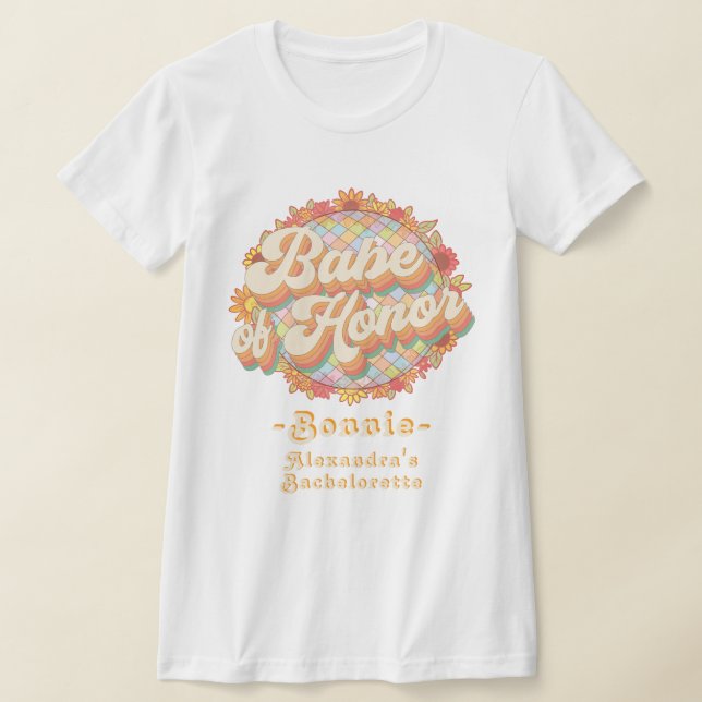 Camiseta Babe Of Honor Retro 60s 70s Bachelorette Weekend (Postura )