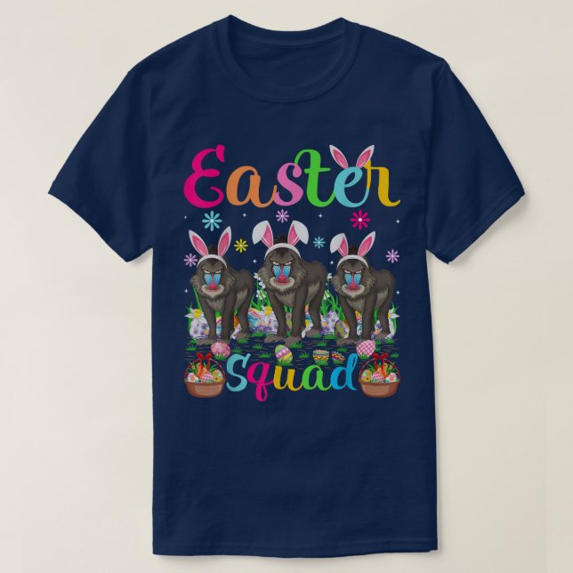 Camiseta Baboon Bunny Ear Engraçado Páscoa Esquadrão Baboon (Frente do Design)