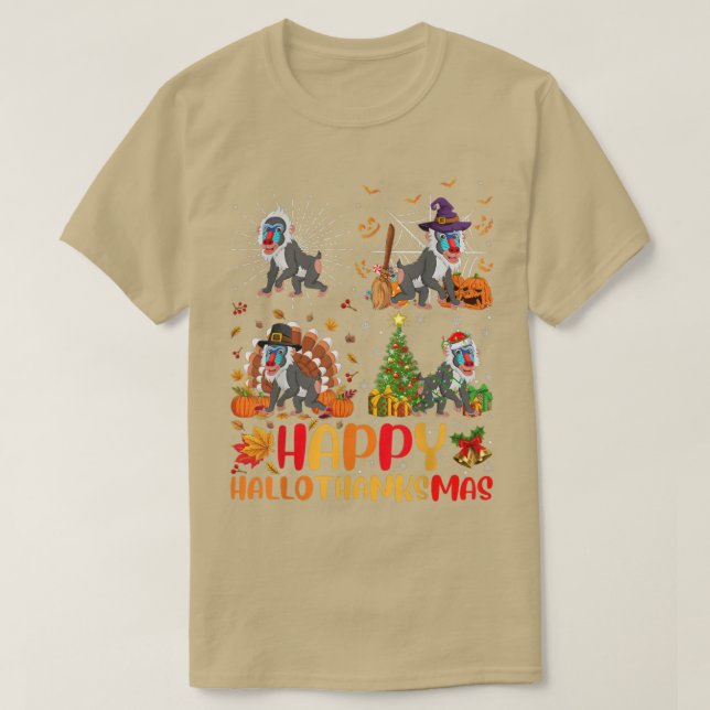 Camiseta Baboon de Natal de Ação de Graças de Halloween Hal (Frente do Design)