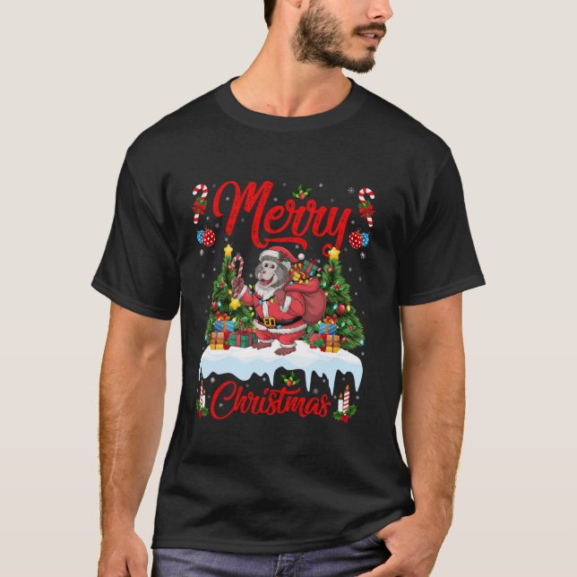 Camiseta Baboon Xmas Tree Lighting Papais noeis Baboon Nata (Frente)