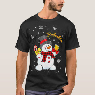 Camiseta Babushka Snowman Candy Cane Xadrez Vermelha de Nat
