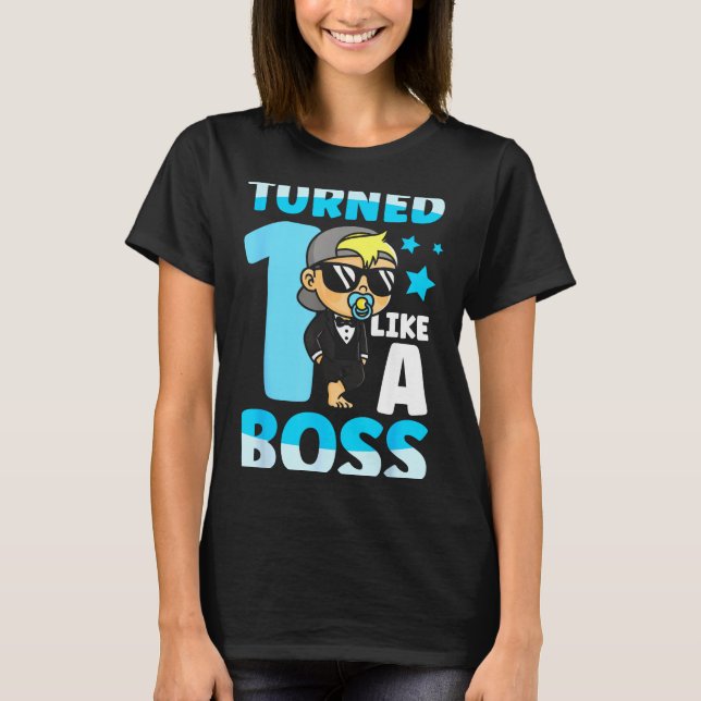 Camiseta Baby 1st Birthday Boy Girl 1 Year Like A Boss Kids (Frente)