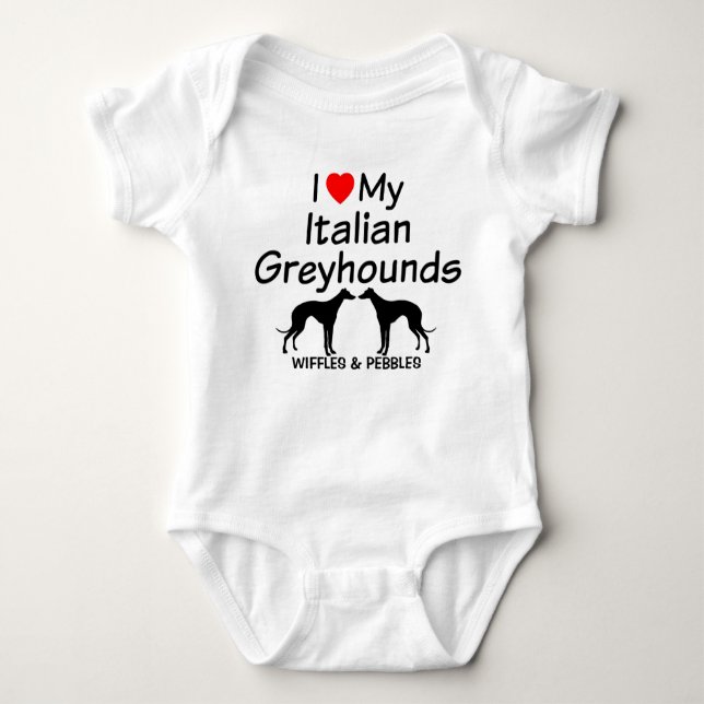 Camiseta Baby ama dois cães gregos italianos (Frente)