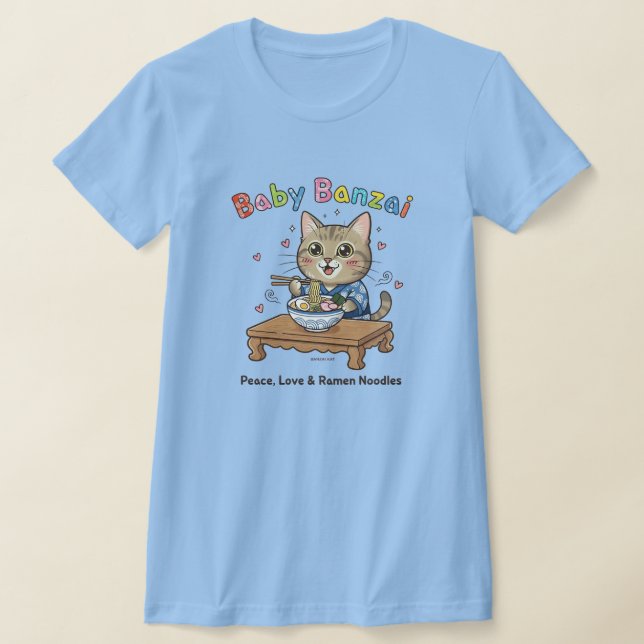 Camiseta Baby Banzai Kat Peace, Love & Ramen Noodles (Postura )