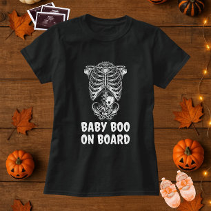 Camiseta Baby Boo no Conselho Halloween Gravidez Esqueleto
