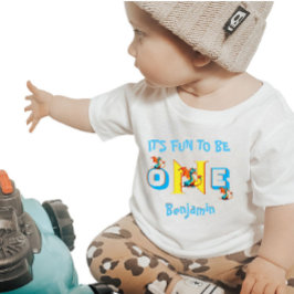 Camiseta Baby Boy Name One Dinosaur Cute