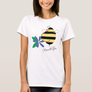 Camiseta Baby Bump Azul Floral Mamãe Abelha