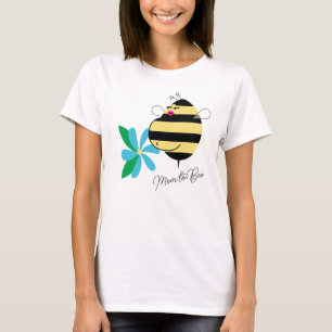 Camiseta Baby Bump Azul Turquesa Floral Mamãe Abelha