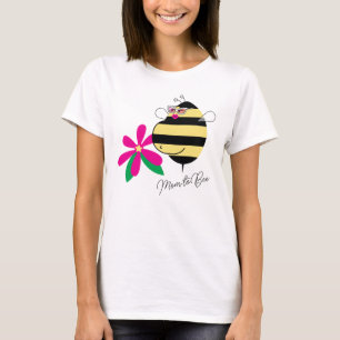 Camiseta Baby Bump Rosa Floral Mamãe Abelha com Óculos