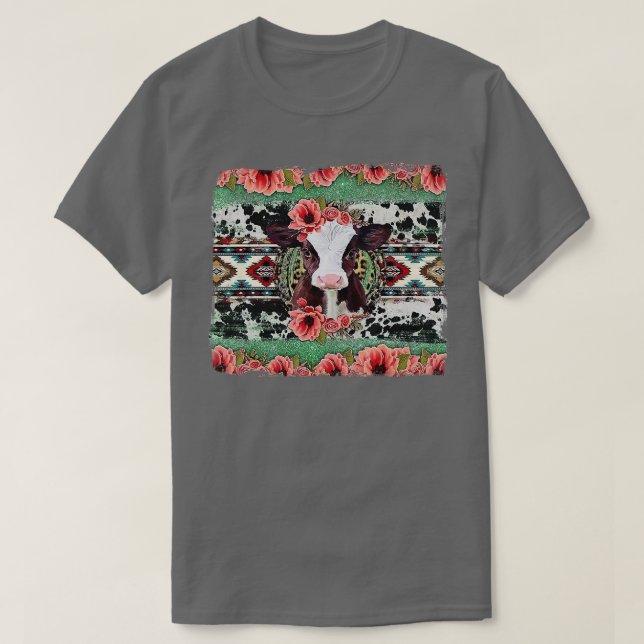 Camiseta Baby Calf Floral Aztec Cowhide Baby Cow Western An (Frente do Design)