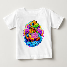 Camiseta Baby Dino abraçando um Travesseiro cardíaco em uma