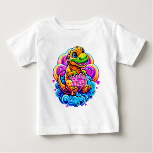 Camiseta Baby Dino abraçando um Travesseiro cardíaco em uma