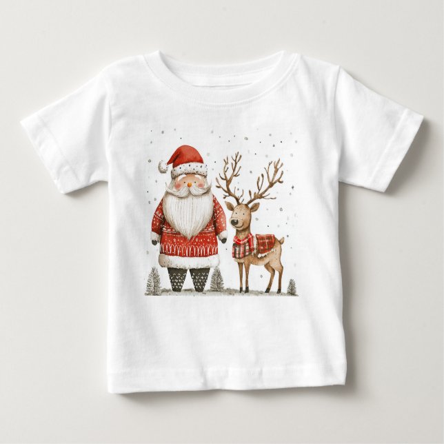 Camiseta Baby Fine Jersey com Papai Noel fofo e (Frente)