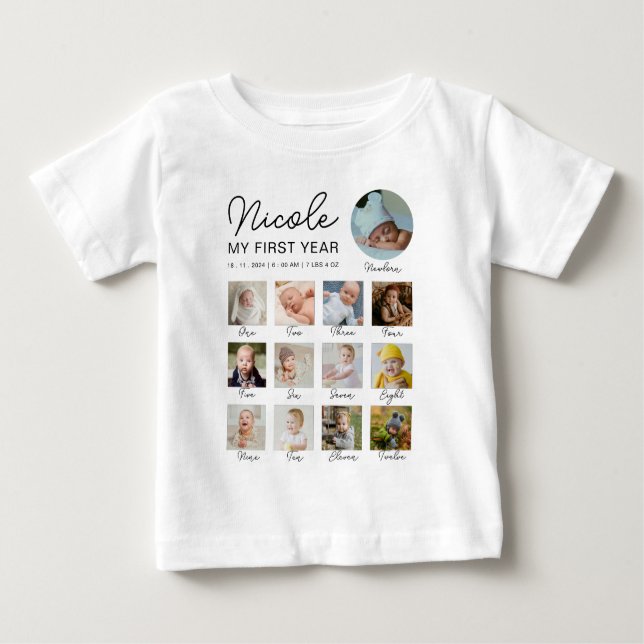 Camiseta Baby First Year 12 Meses Foto Collage Modern (Frente)