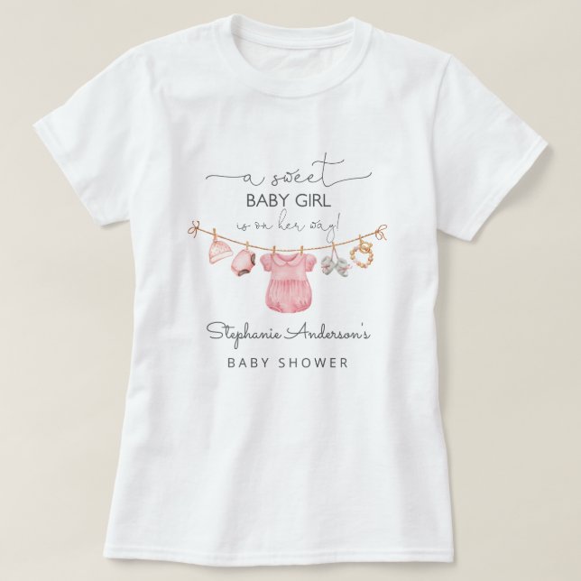 Camiseta Baby Girl Clothes Chá de fraldas Mamãe a ser camis (Frente do Design)