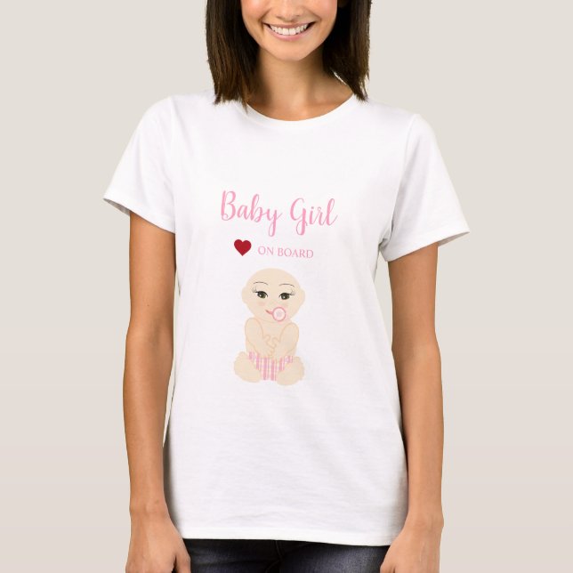Camiseta Baby Girl On Board Quote in Pink Design (Frente)