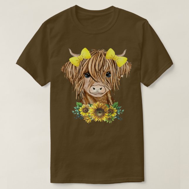 Camiseta Baby Highland Cow Sunflower Western Country Heifer (Frente do Design)