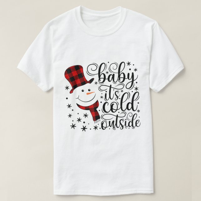 Camiseta Baby It’s Cold Outside Plaid Snowman Design (Frente do Design)