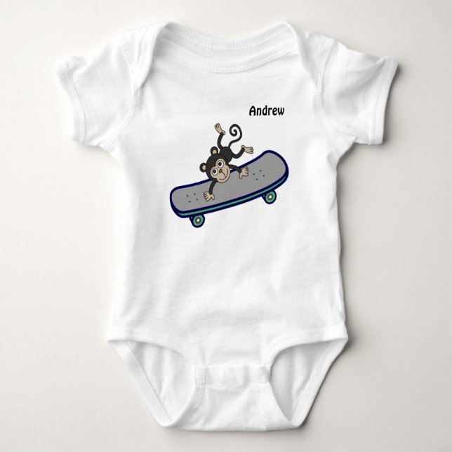 Camiseta baby Monkey  riding skateboards (Frente)