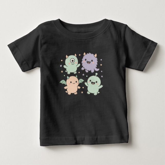 Camiseta Baby Monsters Party Cute Pastel Halloween Friends (Frente)