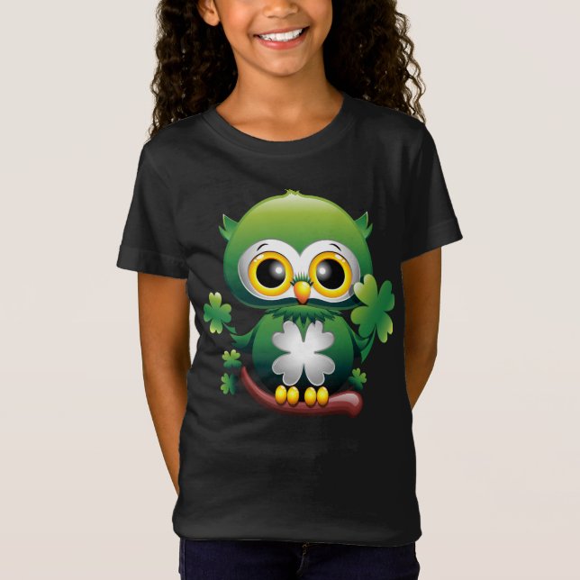 Camiseta Baby Owl Cute St Patrick Cartoon (Frente)