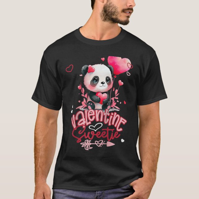 Camiseta Baby Panda Adorable Valentine Sweetie With Hearts  (Frente)