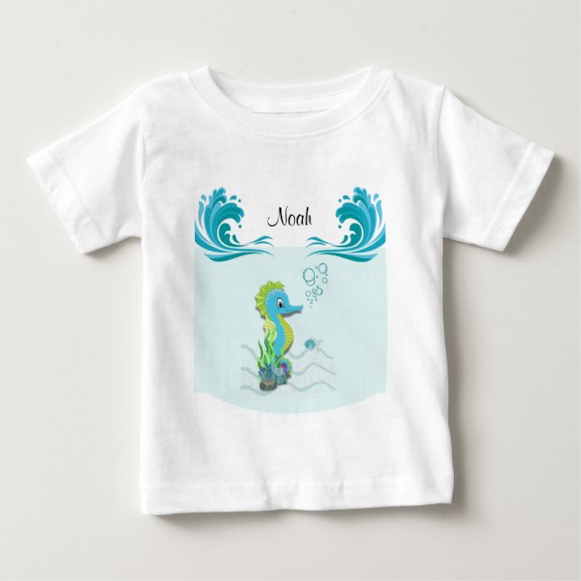 Camiseta Baby Seacavalo | Blue Personalised Baby T Shirt (Frente)