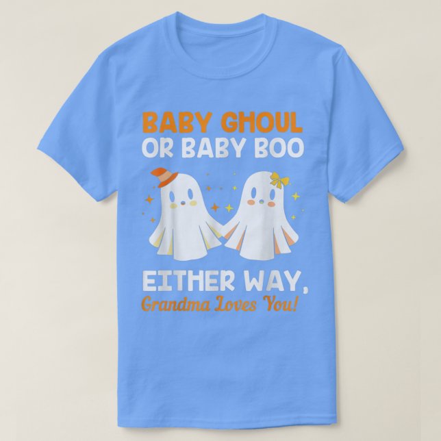 Camiseta Baby Shower Grandma Halloween Gender Reveal Booy O (Frente do Design)