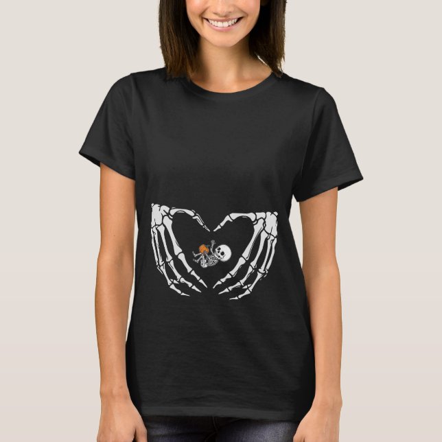 Camiseta Baby Skeleton Heart Hand Halloween X-ray Gravidez (Frente)