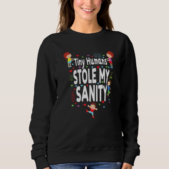 Camiseta Babysitter Professor de creche Tiny Humans Roubou  (Frente)