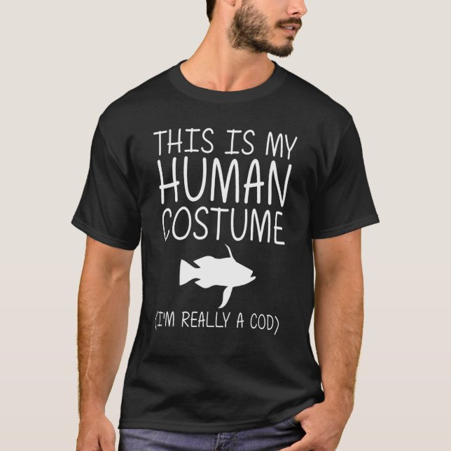 Camiseta Bacalhau Fácil Halloween Costume Humano Cusk Fish  (Frente)
