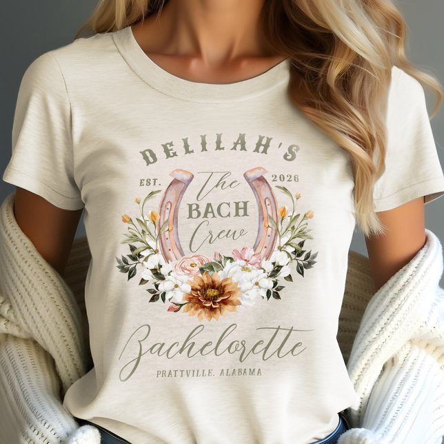 Camiseta Bach Crew Western Floral Hachelorette (Bach Crew Western Floral Horseshoe Bachelorette Tri-Blend Shirt)