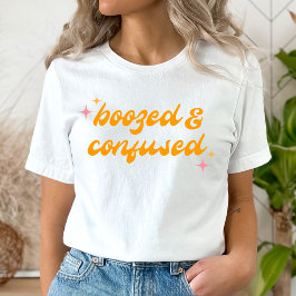 Camiseta Bachelorette Laranja Cor-de-Rosa, Boozado e Confus