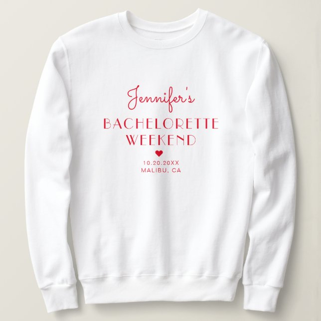 Camiseta Bachelorette Personalizado Vermelho e Rosa Mínimo (Frente do Design)