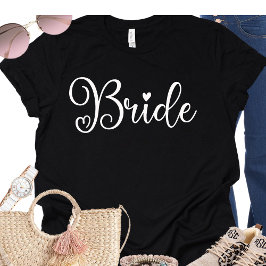 Camiseta Bachelorette Preto do Coração de Bride Script