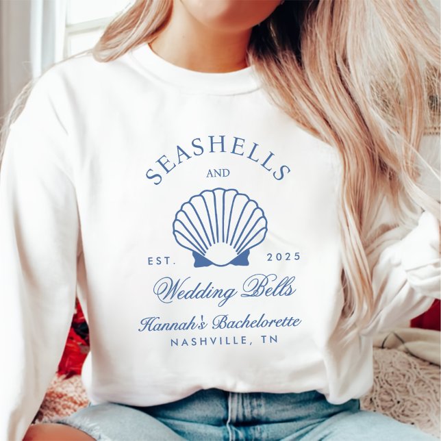 Camiseta Bachelorette Retro Blue Seashells & Wedls (Criador carregado)