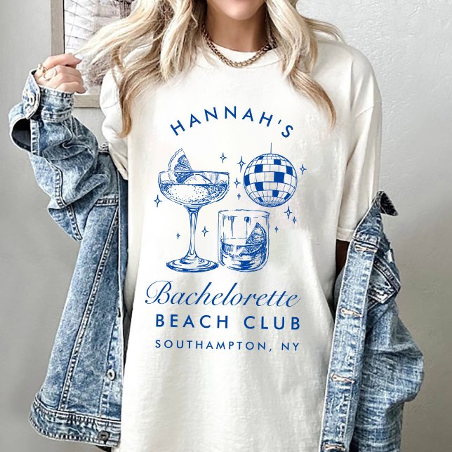 Camiseta Bachelorette Retro Disco Coquetel Azul e Rosa (Criador carregado)