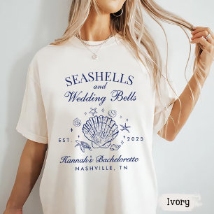 Camiseta Bachelorette Retro Pink Seashells & Wedls