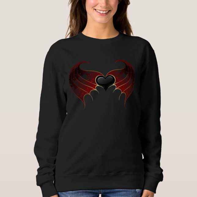 Camiseta Back Black Heart Red Demon Wings Goth Gothic (Frente)