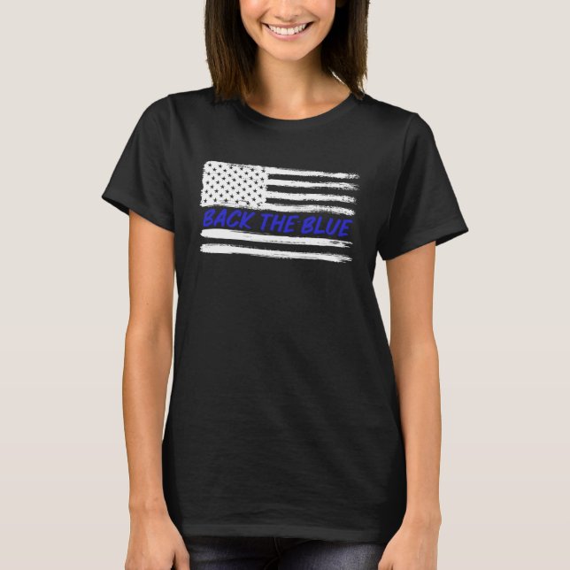 Camiseta Back The Blue USA Flag  for Unisex Police Officer (Frente)