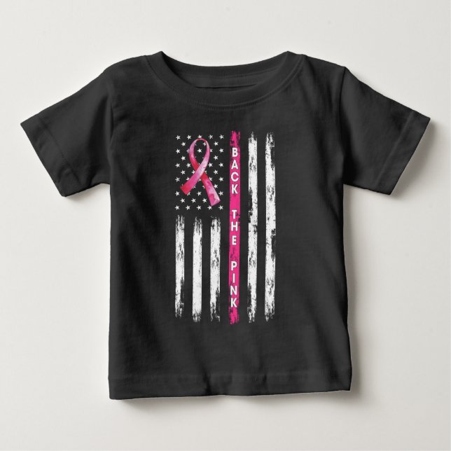 Camiseta Back The Pink Ribbon Flag Breast Cancer Awareness  (Frente)